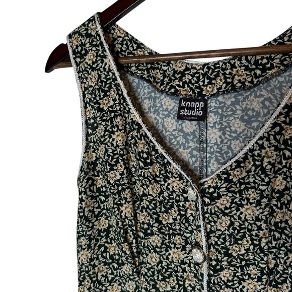 Knapp Studio Vintage Wide Leg Crop Floral Jumpsuit Green size Medium - Picture 3 of 6